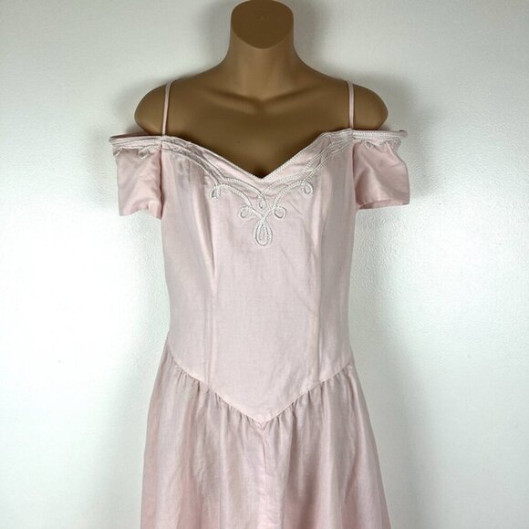 Vintage Karin Stevens Open Shoulders Fit & Flare Dress 10 Princess Pink Romantic - Picture 2 of 7